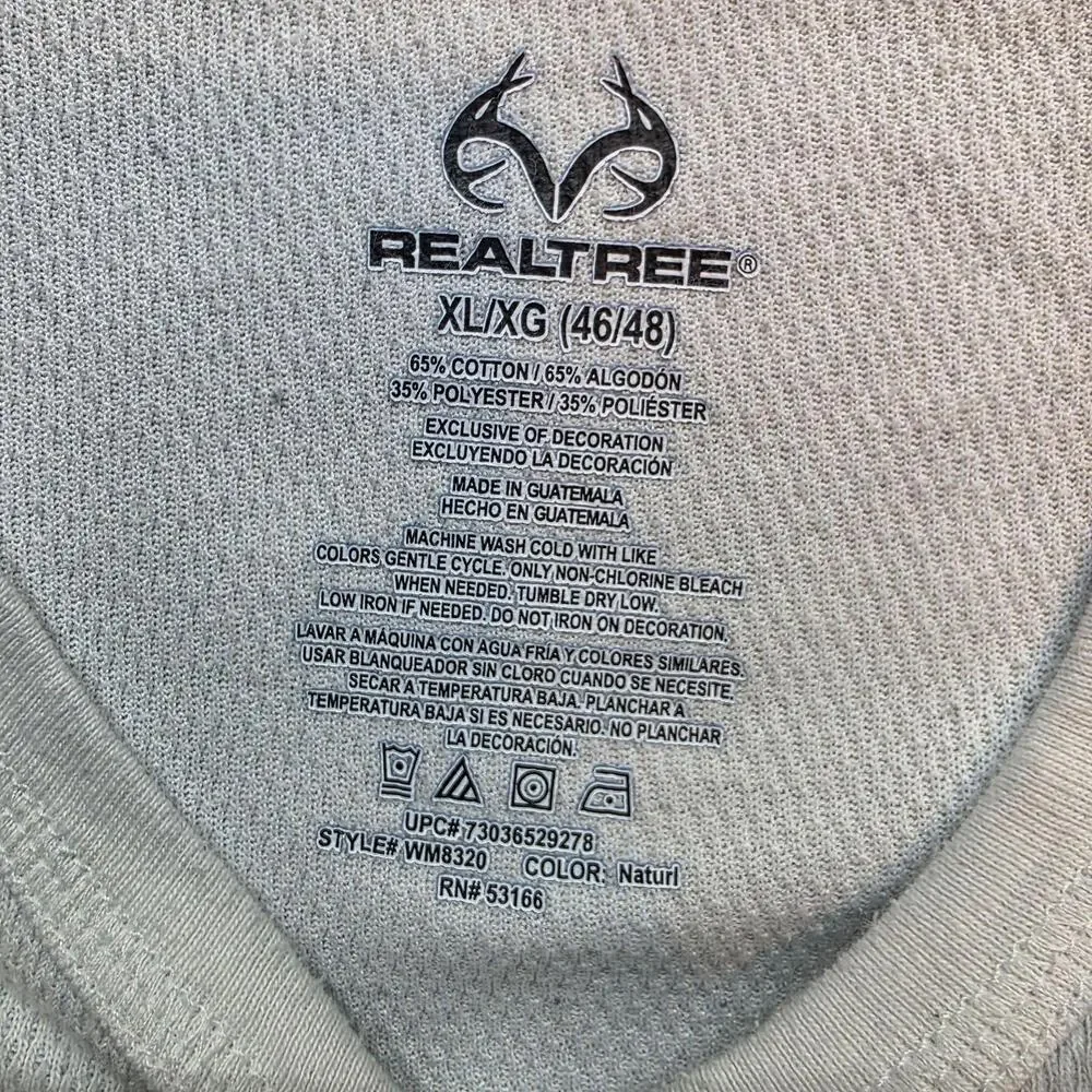 Realtree Thermal Shirt Mens XL White Tagless Long Sleeve Undershirt Base Layer